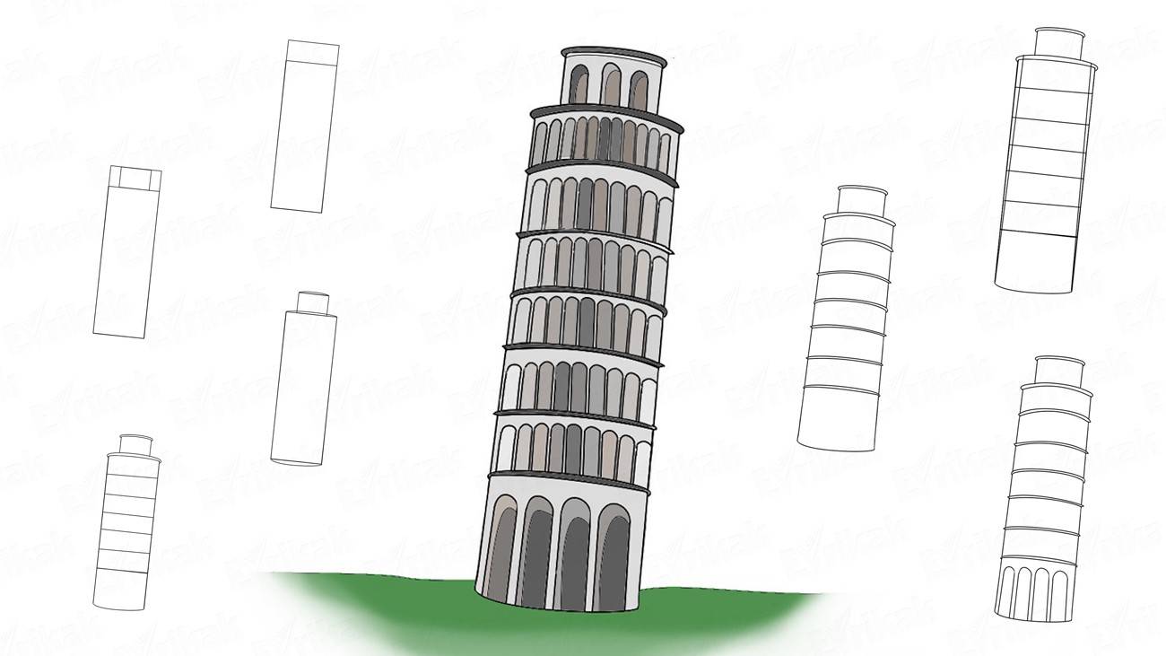 Как пошагово нарисовать Пизанскую башню